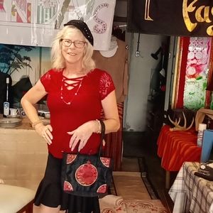 croched Vintage top ,flared skirt, accessories